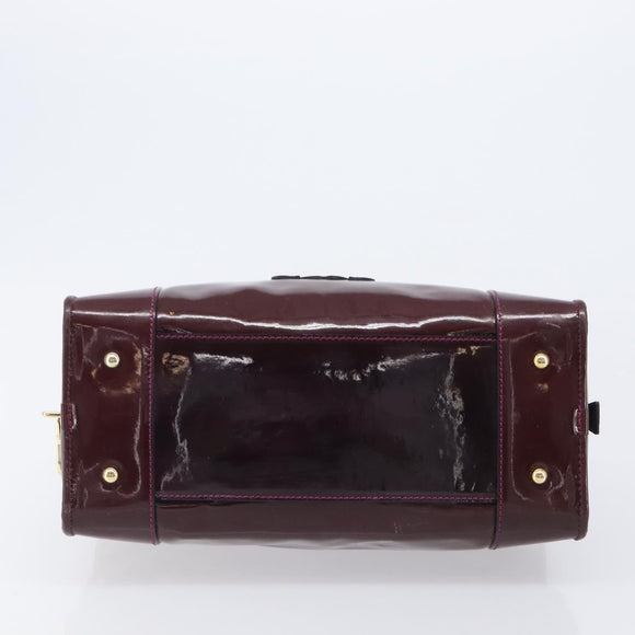 LOEWE Amazona 28 Hand Bag Patent Bordeaux Gold Tone Auth bs37131