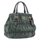 PRADA Hand Bag Nylon Green Gold Tone Auth bs37141A-1