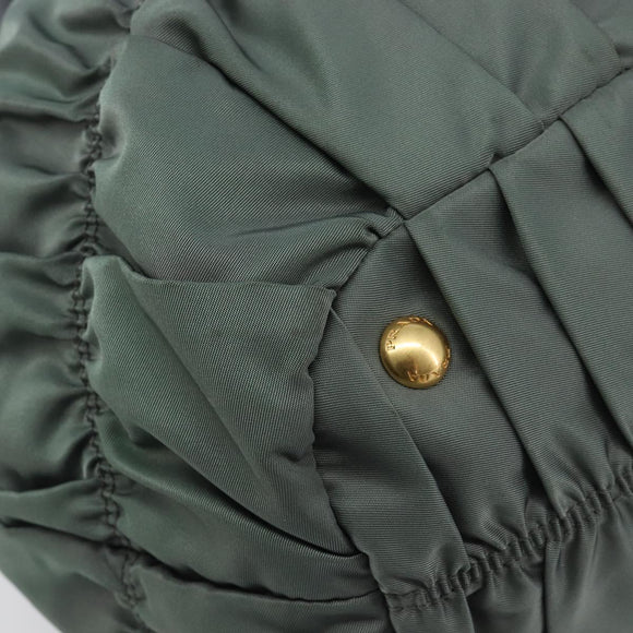 PRADA Hand Bag Nylon Green Gold Tone Auth bs37141A