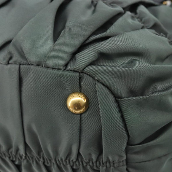 PRADA Hand Bag Nylon Green Gold Tone Auth bs37141A