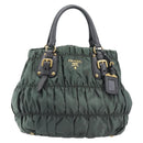 PRADA Hand Bag Nylon Green Gold Tone Auth bs37141A-2