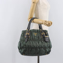 PRADA Hand Bag Nylon Green Gold Tone Auth bs37141A-24