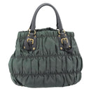 PRADA Hand Bag Nylon Green Gold Tone Auth bs37141A-3
