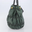 PRADA Hand Bag Nylon Green Gold Tone Auth bs37141A-4
