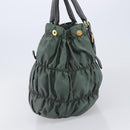 PRADA Hand Bag Nylon Green Gold Tone Auth bs37141A-5