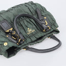 PRADA Hand Bag Nylon Green Gold Tone Auth bs37141A-6