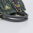 PRADA Hand Bag Nylon Green Gold Tone Auth bs37141A-7