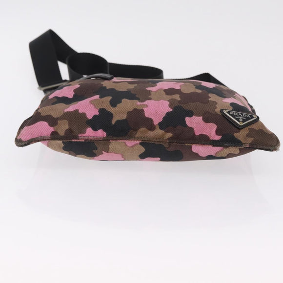 PRADA Shoulder Bag Canvas Camouflage Green Pink Auth bs37142