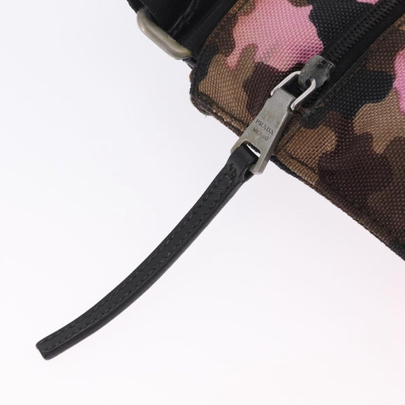PRADA Shoulder Bag Canvas Camouflage Green Pink Auth bs37142