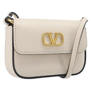 VALENTINO Shoulder Pouch Leather White Gold Tone Auth bs37147V-1
