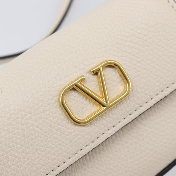 VALENTINO Shoulder Pouch Leather White Gold Tone Auth bs37147V