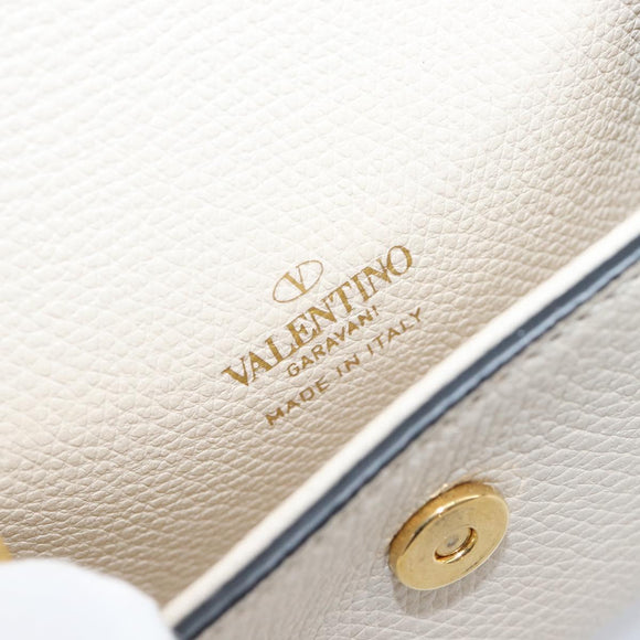 VALENTINO Shoulder Pouch Leather White Gold Tone Auth bs37147V