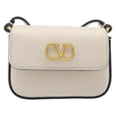 VALENTINO Shoulder Pouch Leather White Gold Tone Auth bs37147V-13