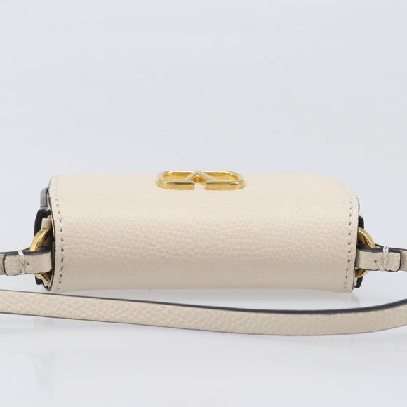 VALENTINO Shoulder Pouch Leather White Gold Tone Auth bs37147V