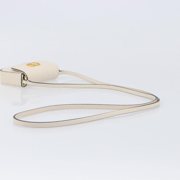 VALENTINO Shoulder Pouch Leather White Gold Tone Auth bs37147V