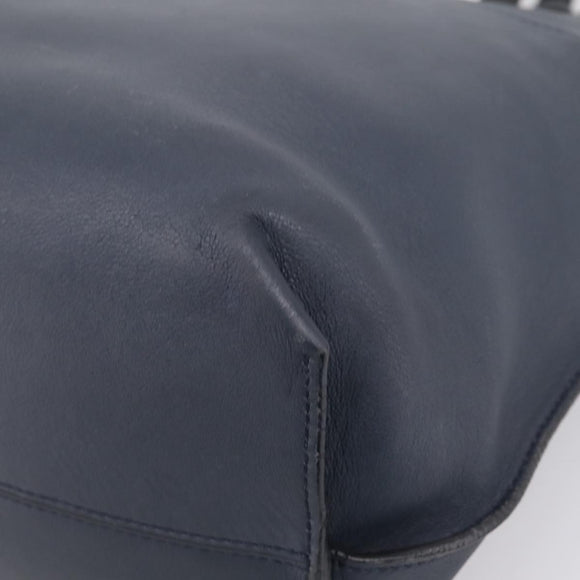 FENDI Tote Bag Leather Navy Black Auth bs37149