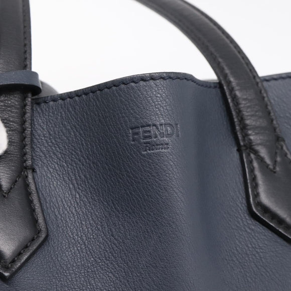 FENDI Tote Bag Leather Navy Black Auth bs37149