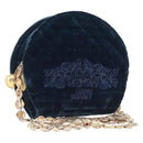 Gianni Versace Chain Shoulder Bag Velor Navy Gold Tone Auth bs37150-1