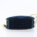 Gianni Versace Chain Shoulder Bag Velor Navy Gold Tone Auth bs37150-10