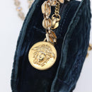 Gianni Versace Chain Shoulder Bag Velor Navy Gold Tone Auth bs37150-16