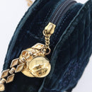 Gianni Versace Chain Shoulder Bag Velor Navy Gold Tone Auth bs37150-17