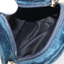 Gianni Versace Chain Shoulder Bag Velor Navy Gold Tone Auth bs37150-19