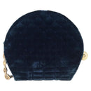 Gianni Versace Chain Shoulder Bag Velor Navy Gold Tone Auth bs37150-3