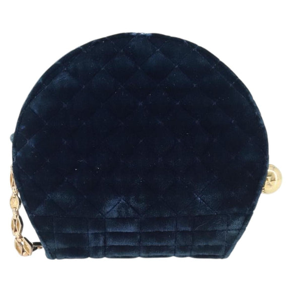 Gianni Versace Chain Shoulder Bag Velor Navy Gold Tone Auth bs37150