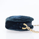 Gianni Versace Chain Shoulder Bag Velor Navy Gold Tone Auth bs37150-4