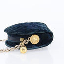 Gianni Versace Chain Shoulder Bag Velor Navy Gold Tone Auth bs37150-5