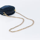 Gianni Versace Chain Shoulder Bag Velor Navy Gold Tone Auth bs37150-7