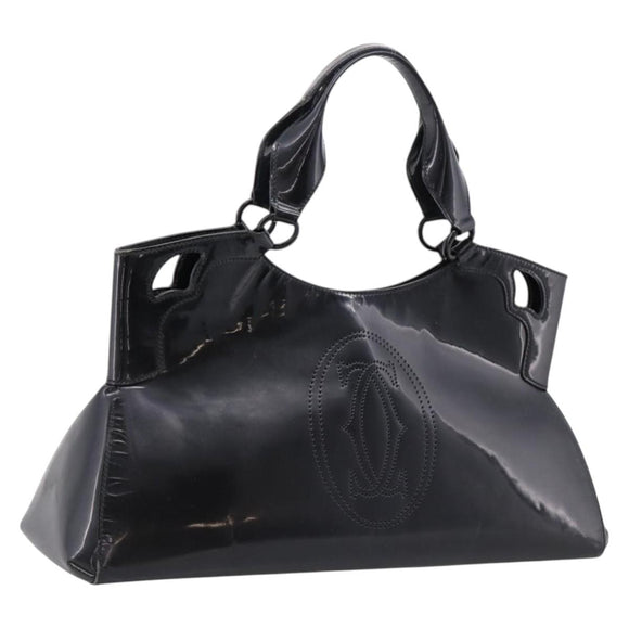 CARTIER Marcello de Cartier SM Hand Bag Patent Black Silver Auth bs37151