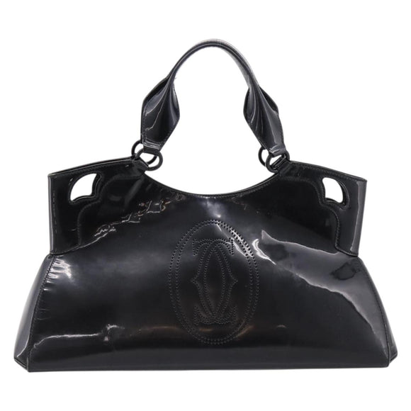 CARTIER Marcello de Cartier SM Hand Bag Patent Black Silver Auth bs37151
