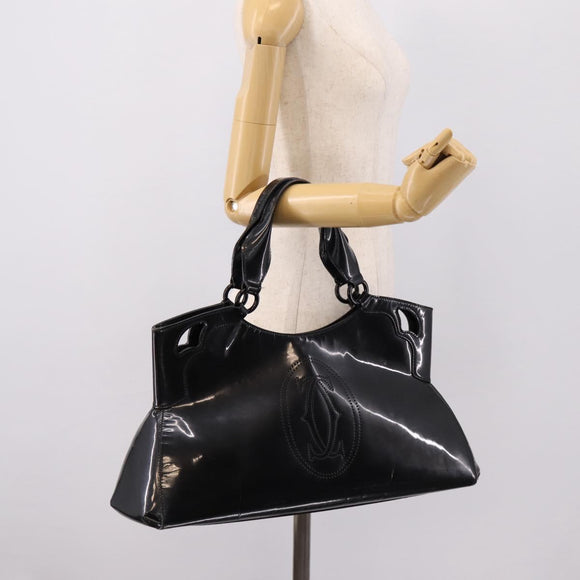 CARTIER Marcello de Cartier SM Hand Bag Patent Black Silver Auth bs37151