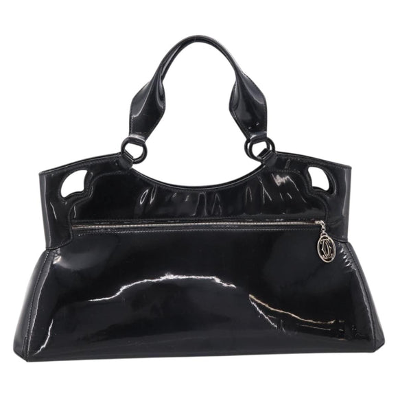 CARTIER Marcello de Cartier SM Hand Bag Patent Black Silver Auth bs37151