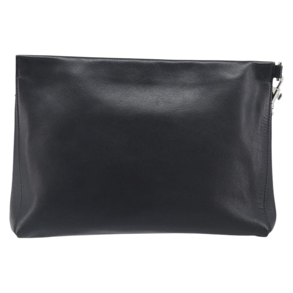 VERSACE Clutch Bag Leather Black Silver Auth bs37152A