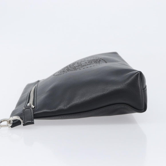 VERSACE Clutch Bag Leather Black Silver Auth bs37152A