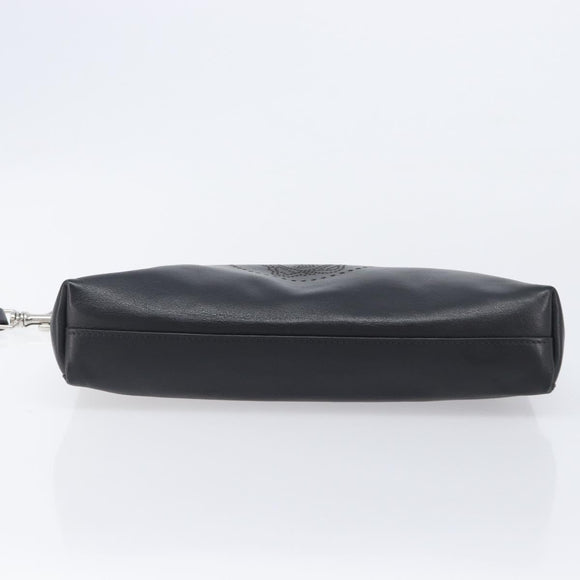 VERSACE Clutch Bag Leather Black Silver Auth bs37152A