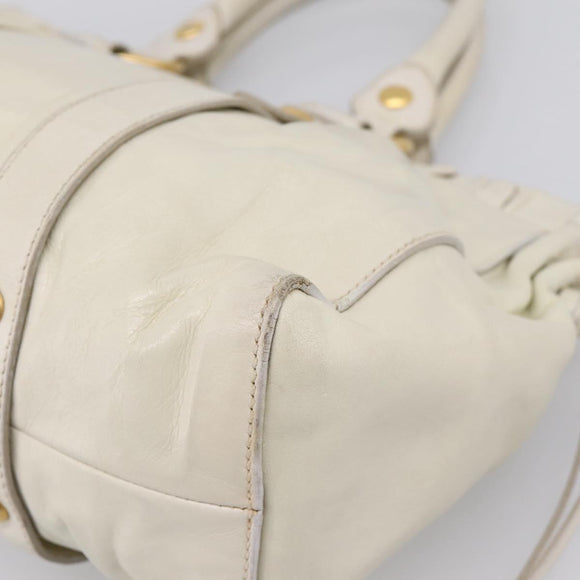 Miu Miu Hand Bag Leather White Gold Tone Auth bs37154A