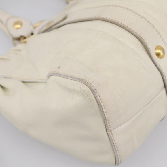 Miu Miu Hand Bag Leather White Gold Tone Auth bs37154A