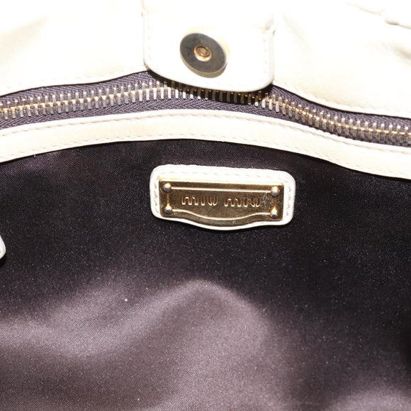 Miu Miu Hand Bag Leather White Gold Tone Auth bs37154A