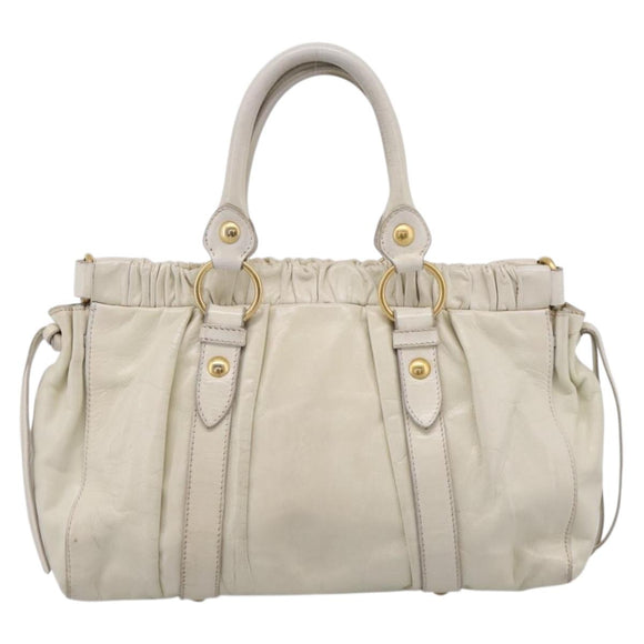 Miu Miu Hand Bag Leather White Gold Tone Auth bs37154A
