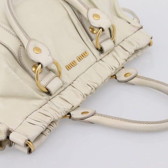 Miu Miu Hand Bag Leather White Gold Tone Auth bs37154A
