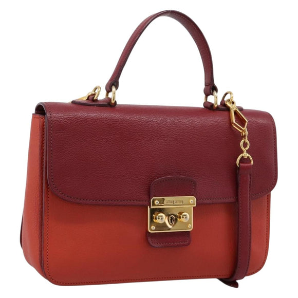 Miu Miu Hand Bag Leather 2way Red Gold Tone Auth bs37156A