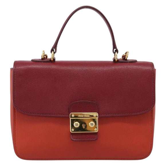 Miu Miu Hand Bag Leather 2way Red Gold Tone Auth bs37156A