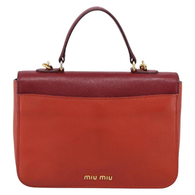 Miu Miu Hand Bag Leather 2way Red Gold Tone Auth bs37156A - 0