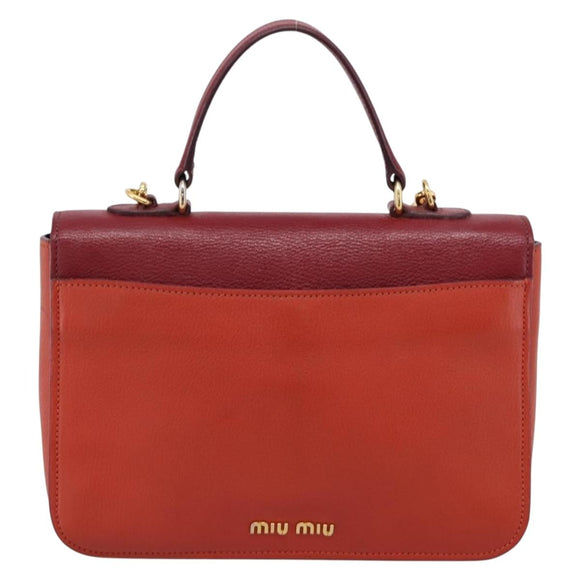 Miu Miu Hand Bag Leather 2way Red Gold Tone Auth bs37156A