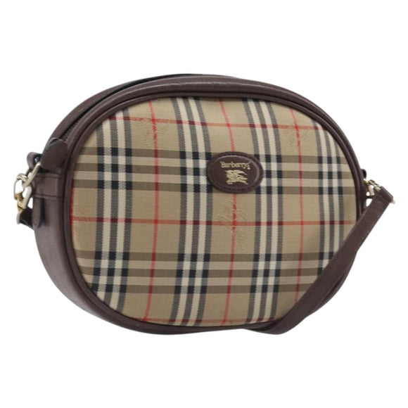 Burberrys Nova Check Shoulder Bag Canvas Beige Gold Tone Auth bs37157