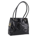 CHANEL COCO Mark Tote Bag Patent Black Gold Tone CC Auth bs37158-1