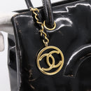CHANEL COCO Mark Tote Bag Patent Black Gold Tone CC Auth bs37158-19